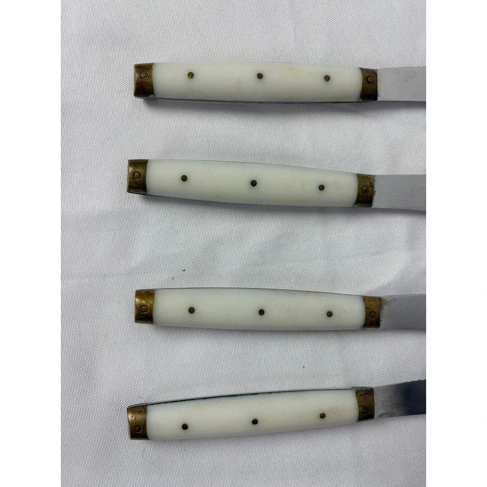Vintage French Steak Knives Set of 4‎ Serrated Stainless Steel Cream Handles